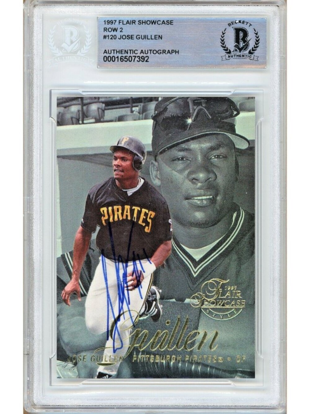 Jose Guillen Signed 1997 Flair Showcase Row 2 #120 RC Pirates BAS Slabbed Auto